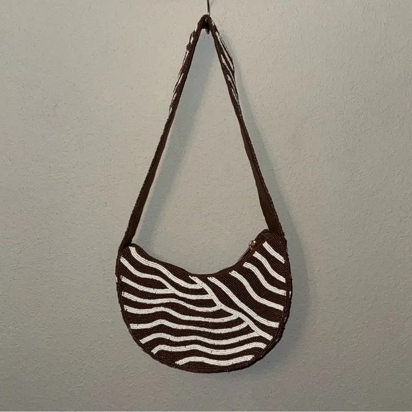 Anthropologie Crescent Beaded Shotkder Bag - Picture 5 of 14